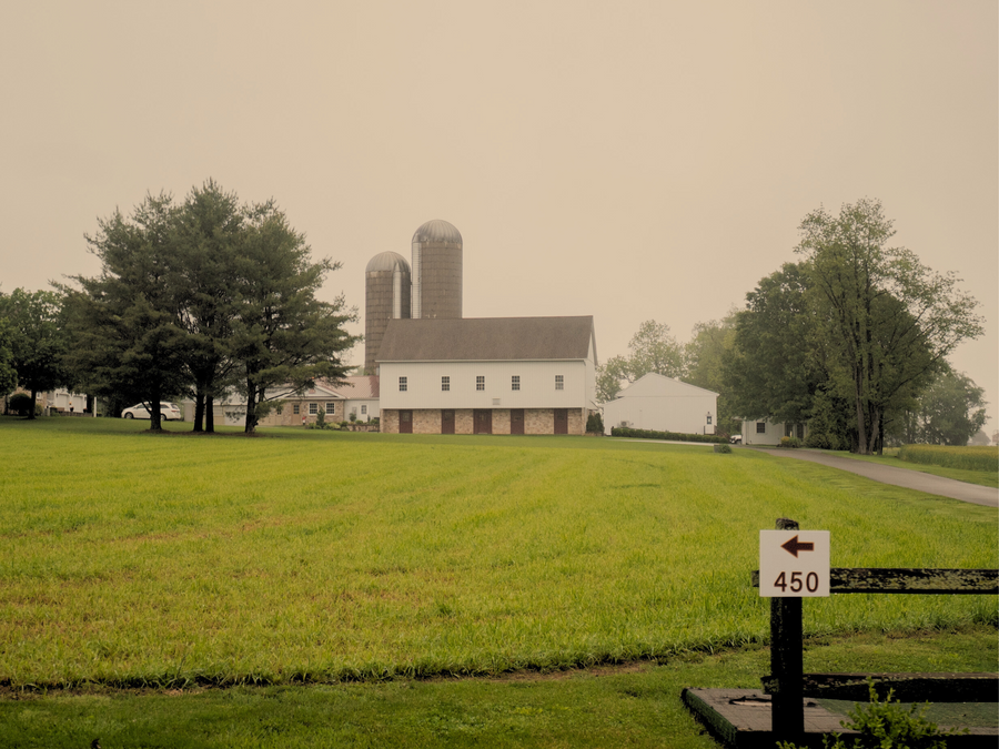 The barn and silos at September Farm in Honey Brook, Pennsylvania